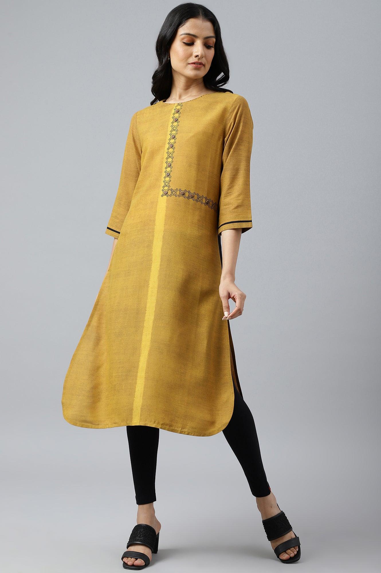 Mustard Asymmetric Contemporary kurta - wforwoman