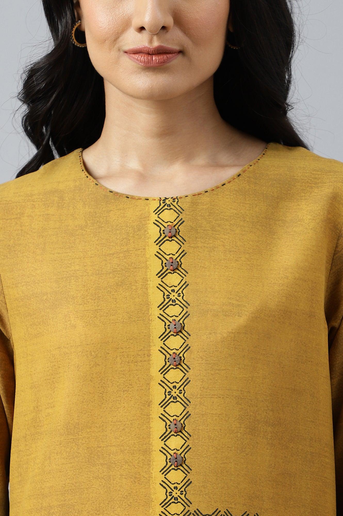 Mustard Asymmetric Contemporary kurta - wforwoman