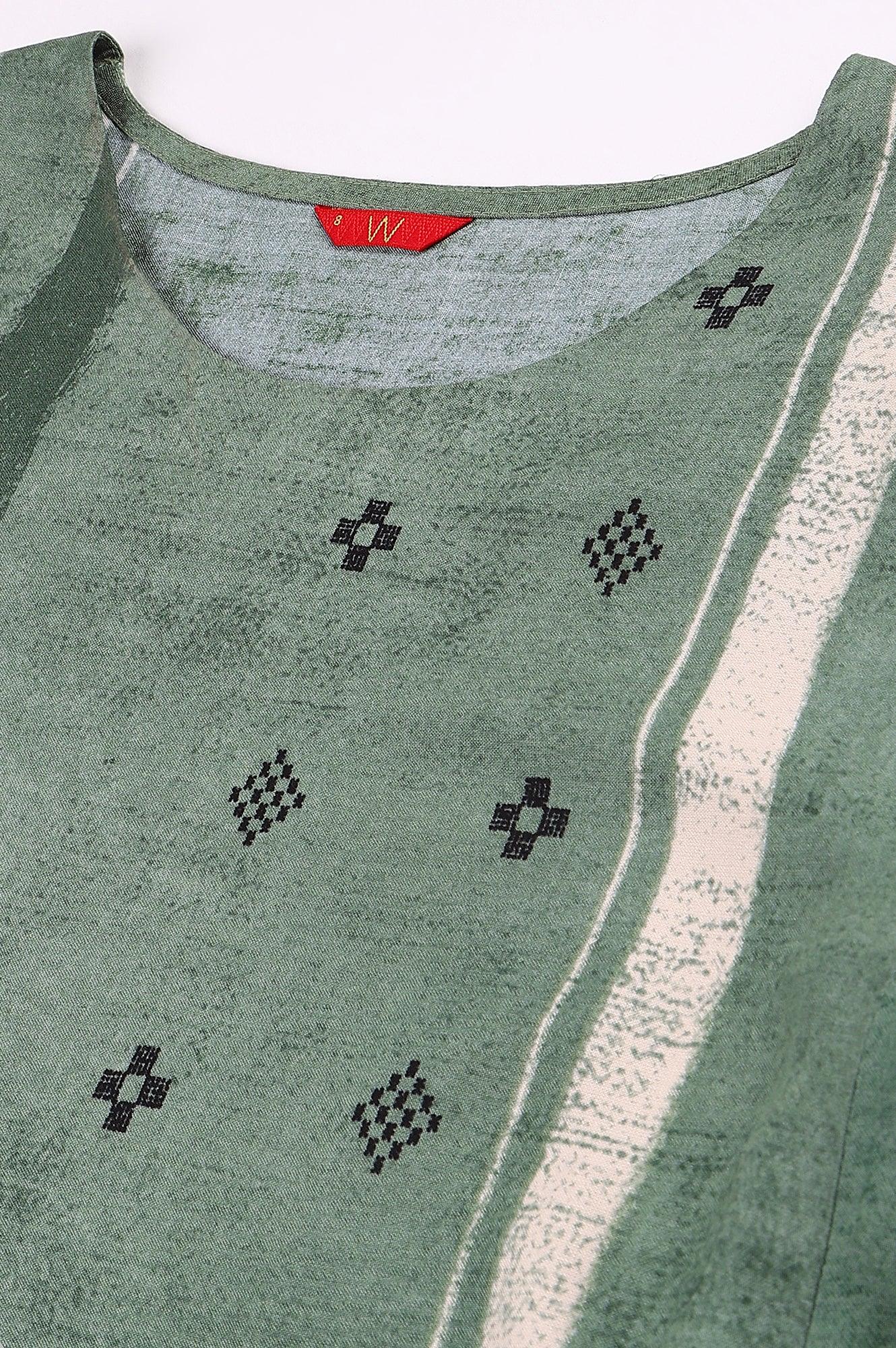 Green Godet Box Pleat kurta - wforwoman