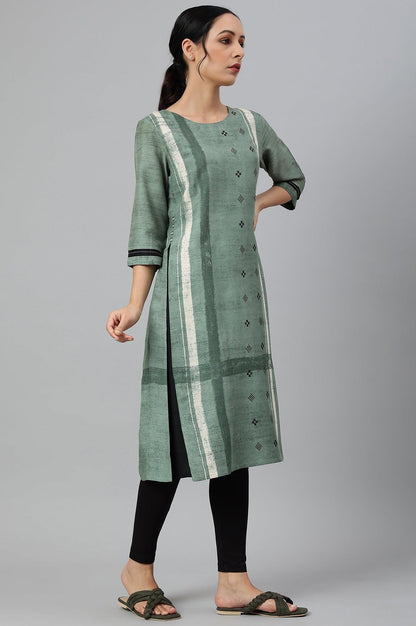 Green Godet Box Pleat kurta - wforwoman