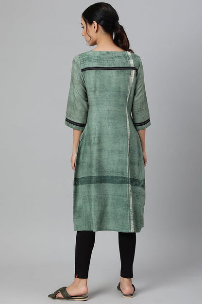 Green Godet Box Pleat kurta - wforwoman