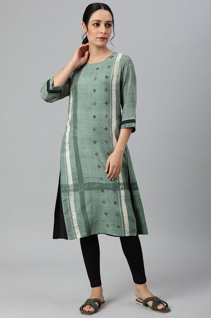 Green Godet Box Pleat kurta - wforwoman