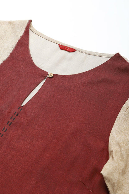 Red And Ecru Placement Print kurta In Round Neck - wforwoman
