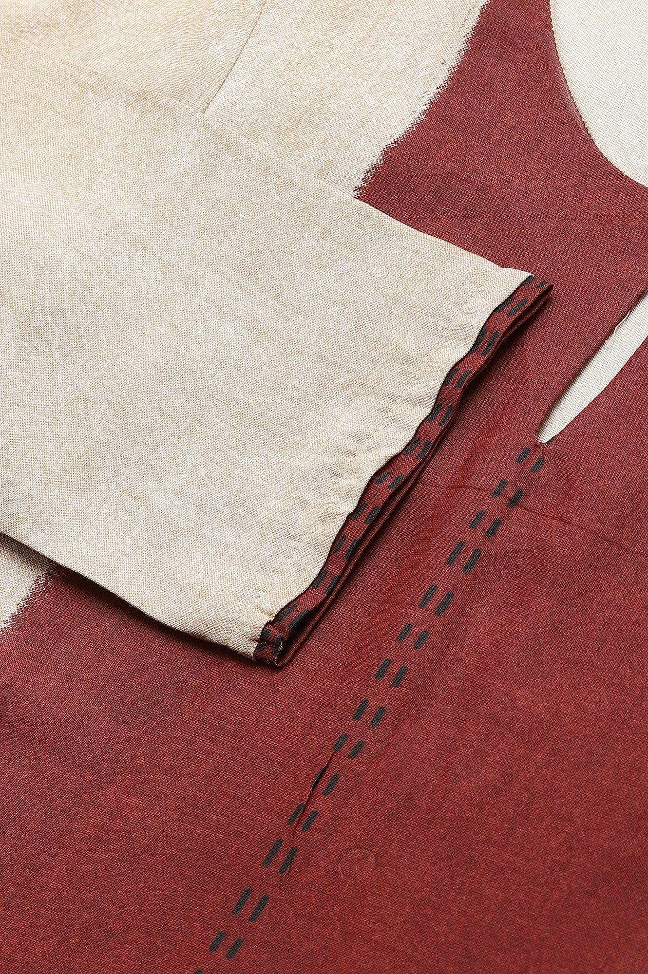 Red And Ecru Placement Print kurta In Round Neck - wforwoman