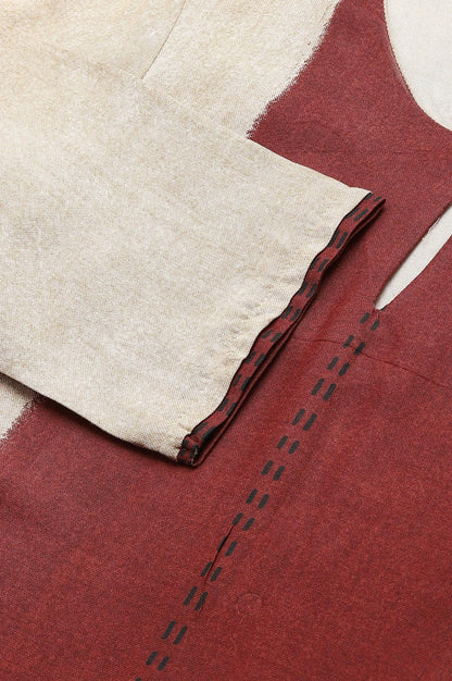 Red And Ecru Placement Print kurta In Round Neck - wforwoman