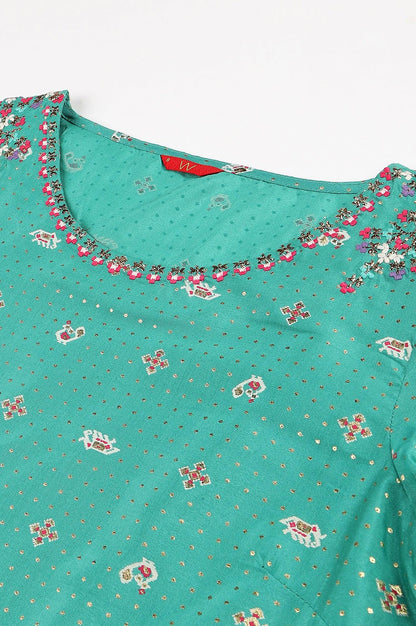 Marine Green A-Line Shantung kurta - wforwoman