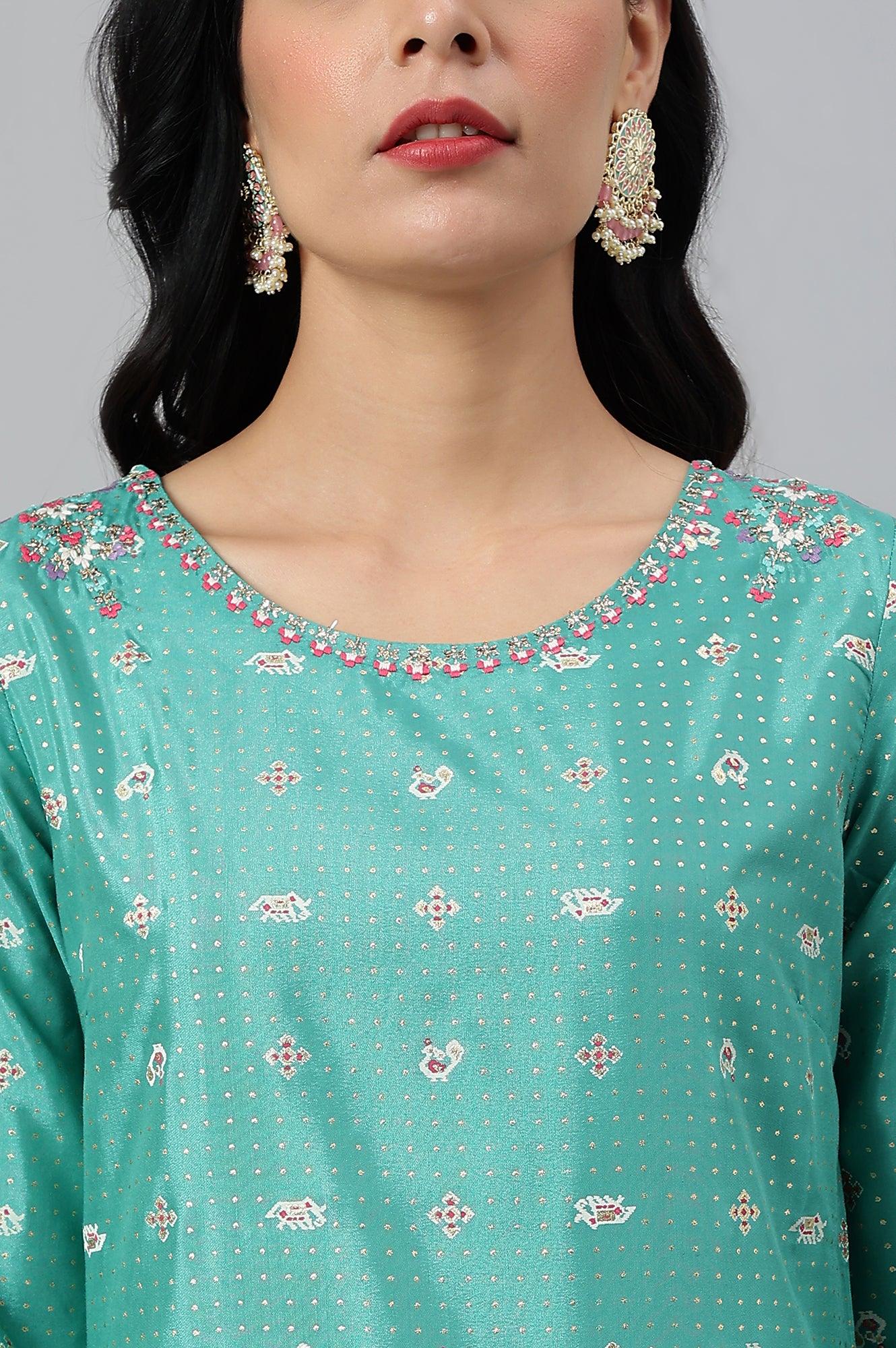 Marine Green A-Line Shantung kurta - wforwoman