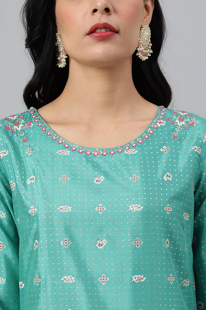 Marine Green A-Line Shantung kurta - wforwoman