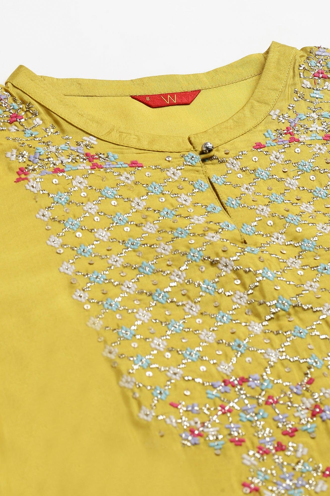Yellow Embroidered And Sequin Work kurta - wforwoman