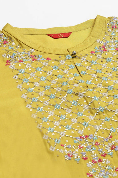 Yellow Embroidered And Sequin Work kurta - wforwoman
