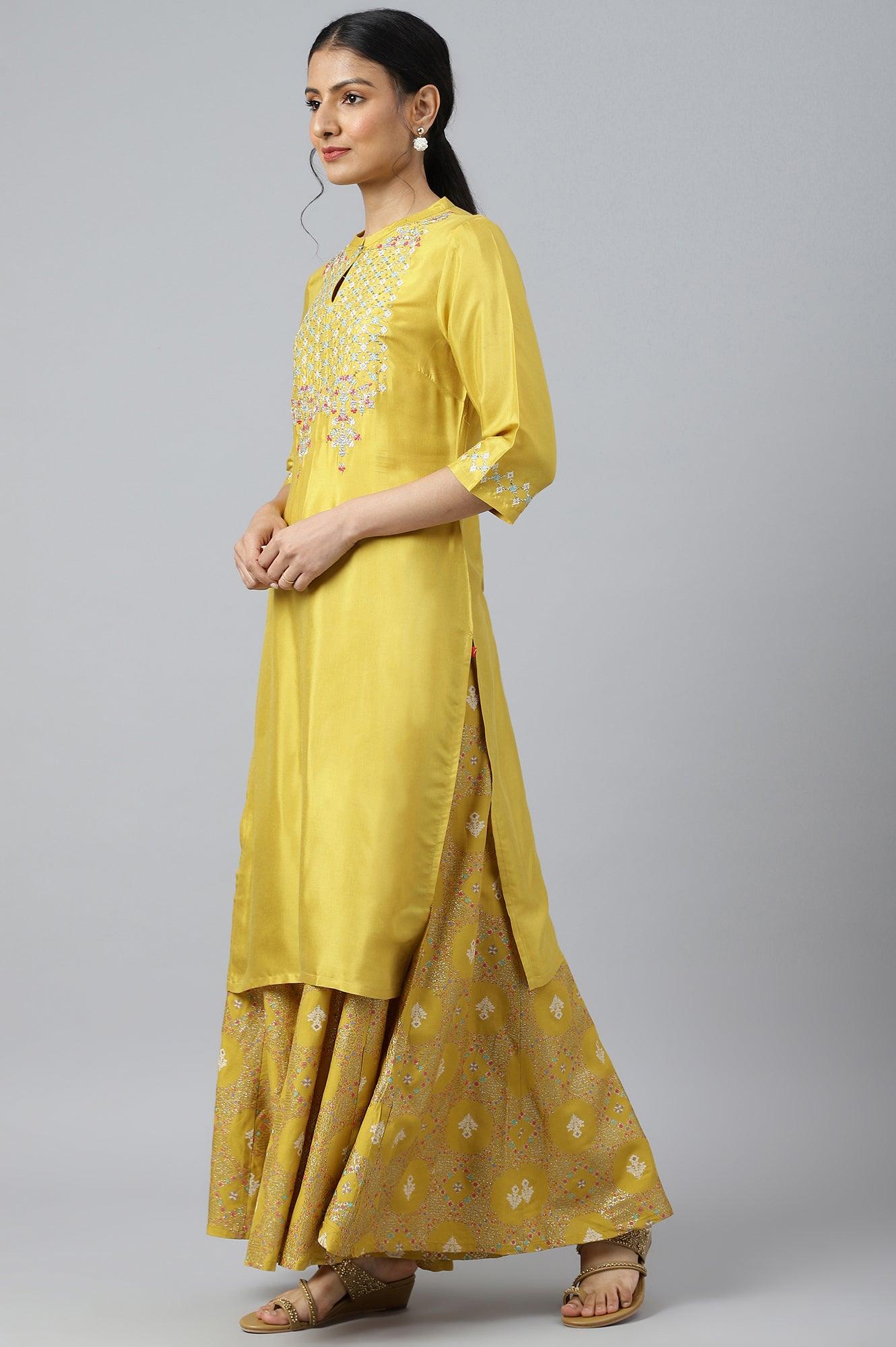 Yellow Embroidered And Sequin Work kurta - wforwoman