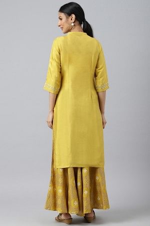 Yellow Embroidered With Sequin Work kurta And Glitter Printed Festive Culottes Set