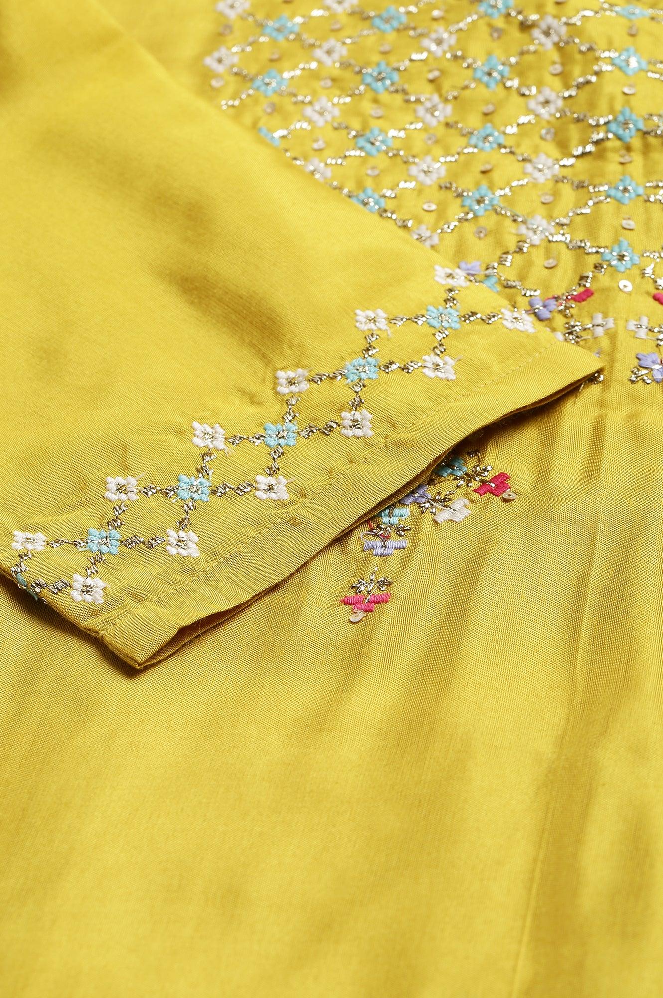 Yellow Embroidered And Sequin Work kurta - wforwoman