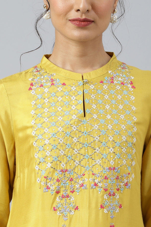 Yellow Embroidered And Sequin Work kurta