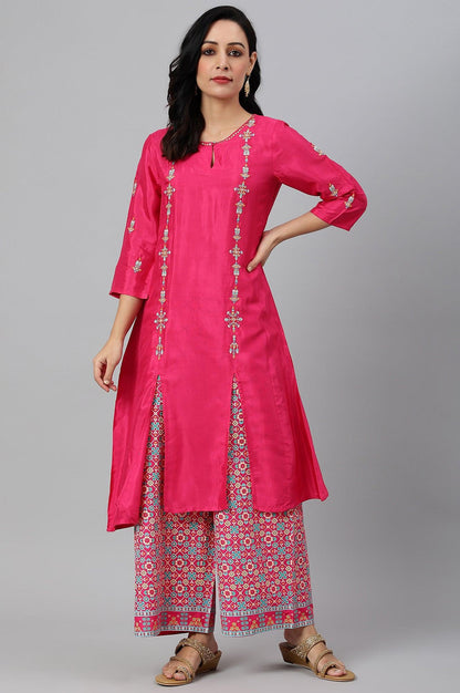 Bright Multicoloured Embroidered kurta With Front Slits - wforwoman