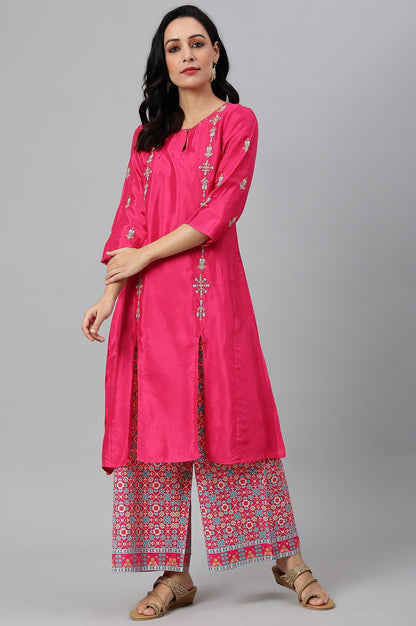Bright Multicoloured Embroidered kurta With Front Slits - wforwoman