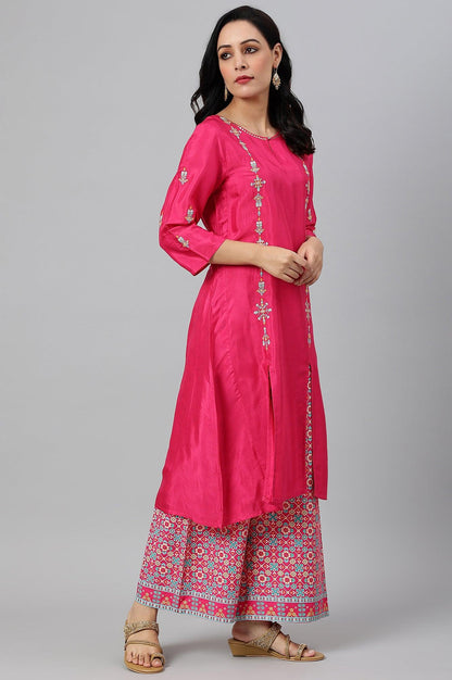 Bright Multicoloured Embroidered kurta With Front Slits - wforwoman
