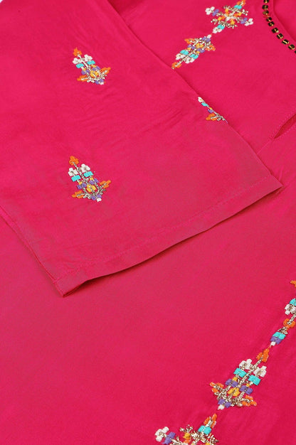 Bright Multicoloured Embroidered kurta With Front Slits - wforwoman