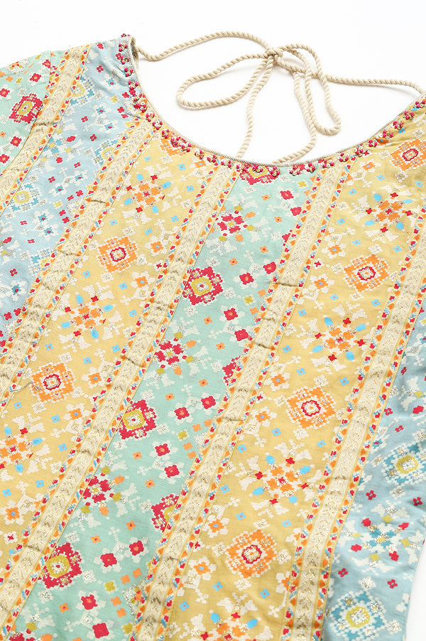 Light Green and Yellow Panelled Kurta with Bead work