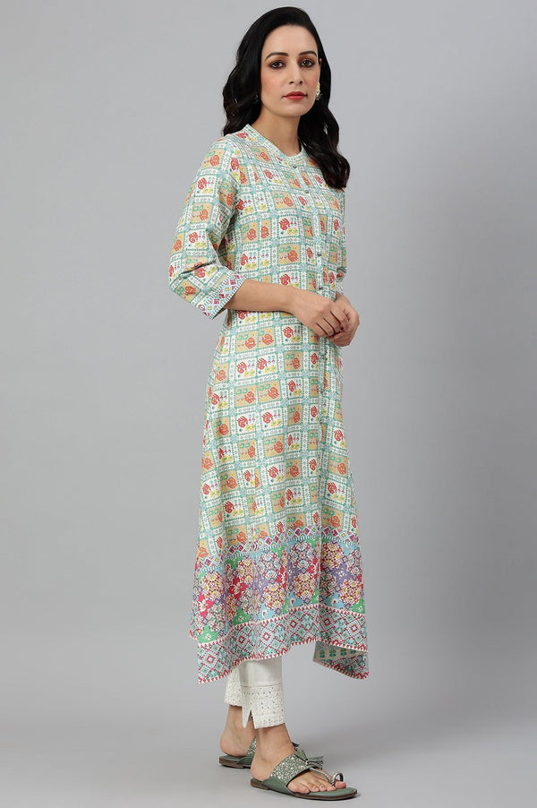 Ecru And Multicoloured Printed Flared kurta
