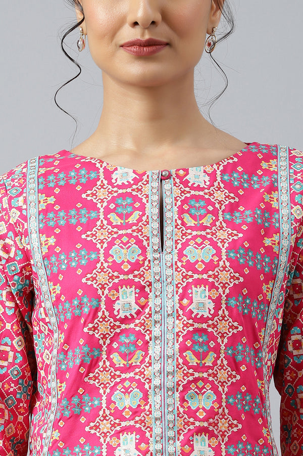 Dark Pink A-Line Printed kurta