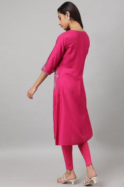 Dark Pink Embroidered A-Line kurta - wforwoman