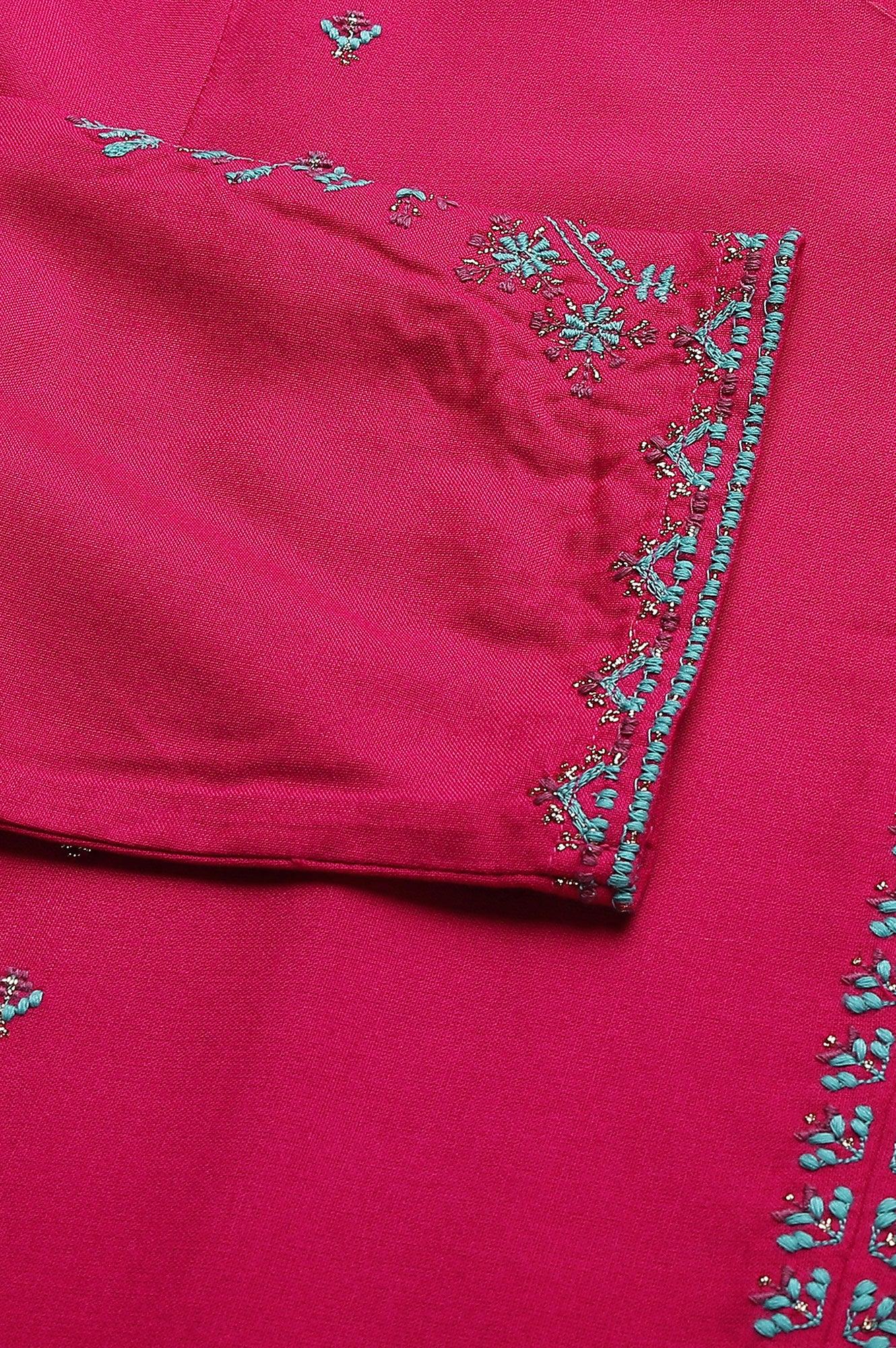 Dark Pink Embroidered A-Line kurta - wforwoman