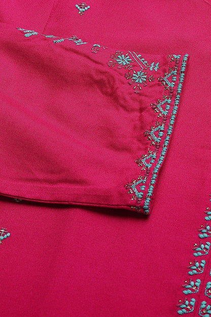 Dark Pink Embroidered A-Line kurta - wforwoman