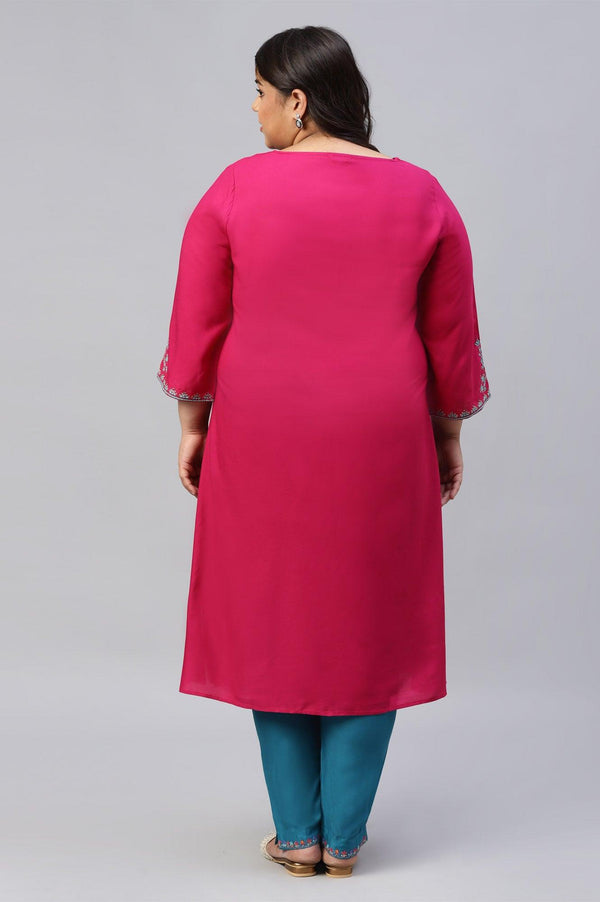 Plus Size Dark Pink Embroidered A-Line kurta