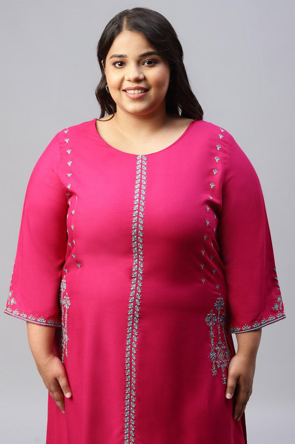 Plus Size Dark Pink Embroidered A-Line kurta