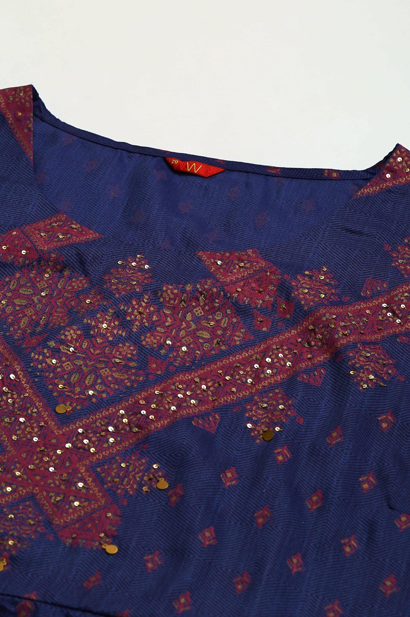 Plus Size Navy Blue Circular kurta With Seqiuns - wforwoman