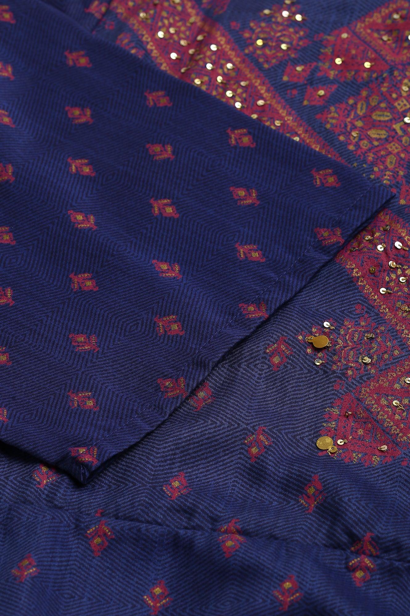 Plus Size Navy Blue Circular kurta With Seqiuns - wforwoman