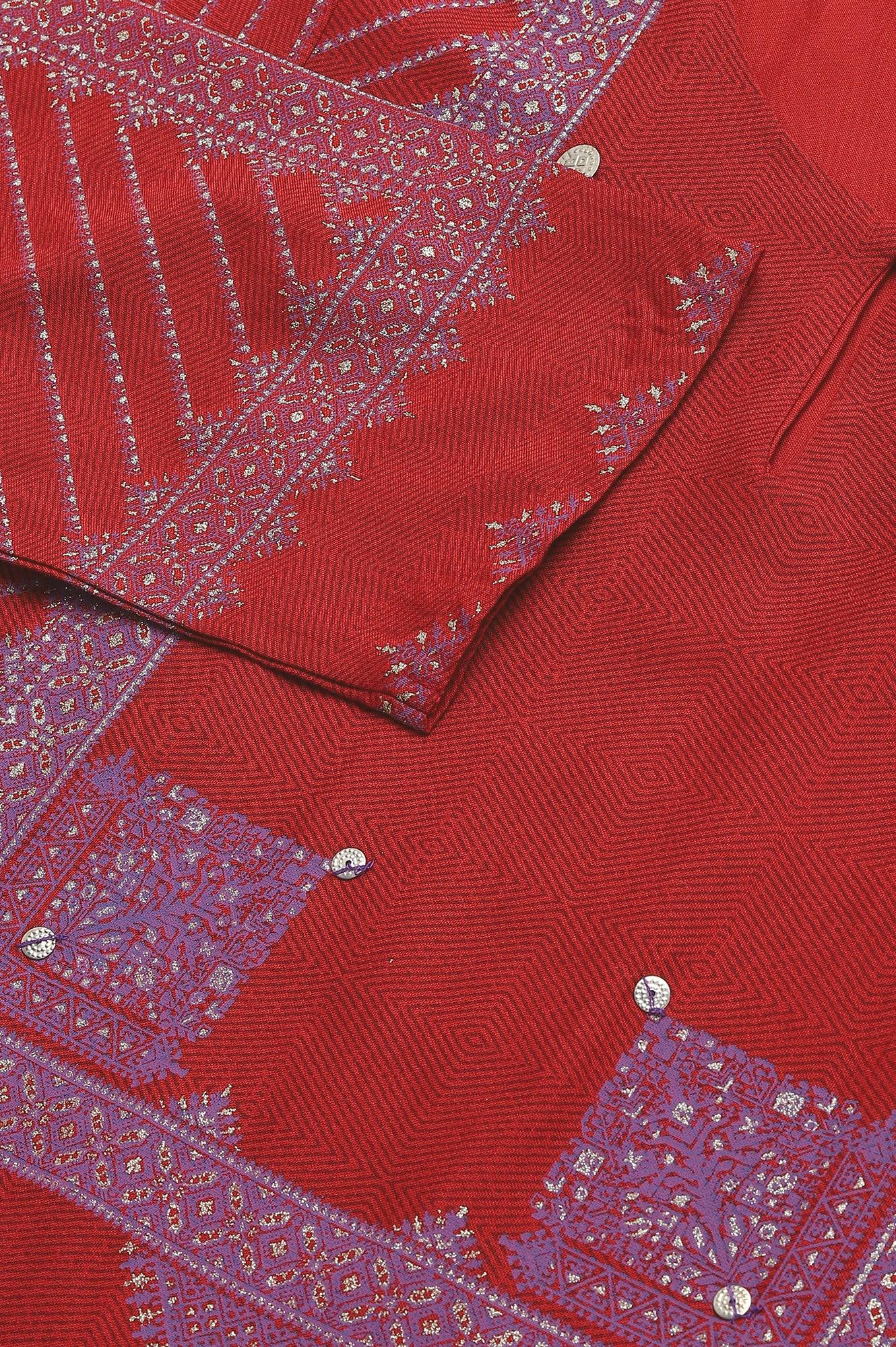 Red Placement Print Embellished kurta - wforwoman
