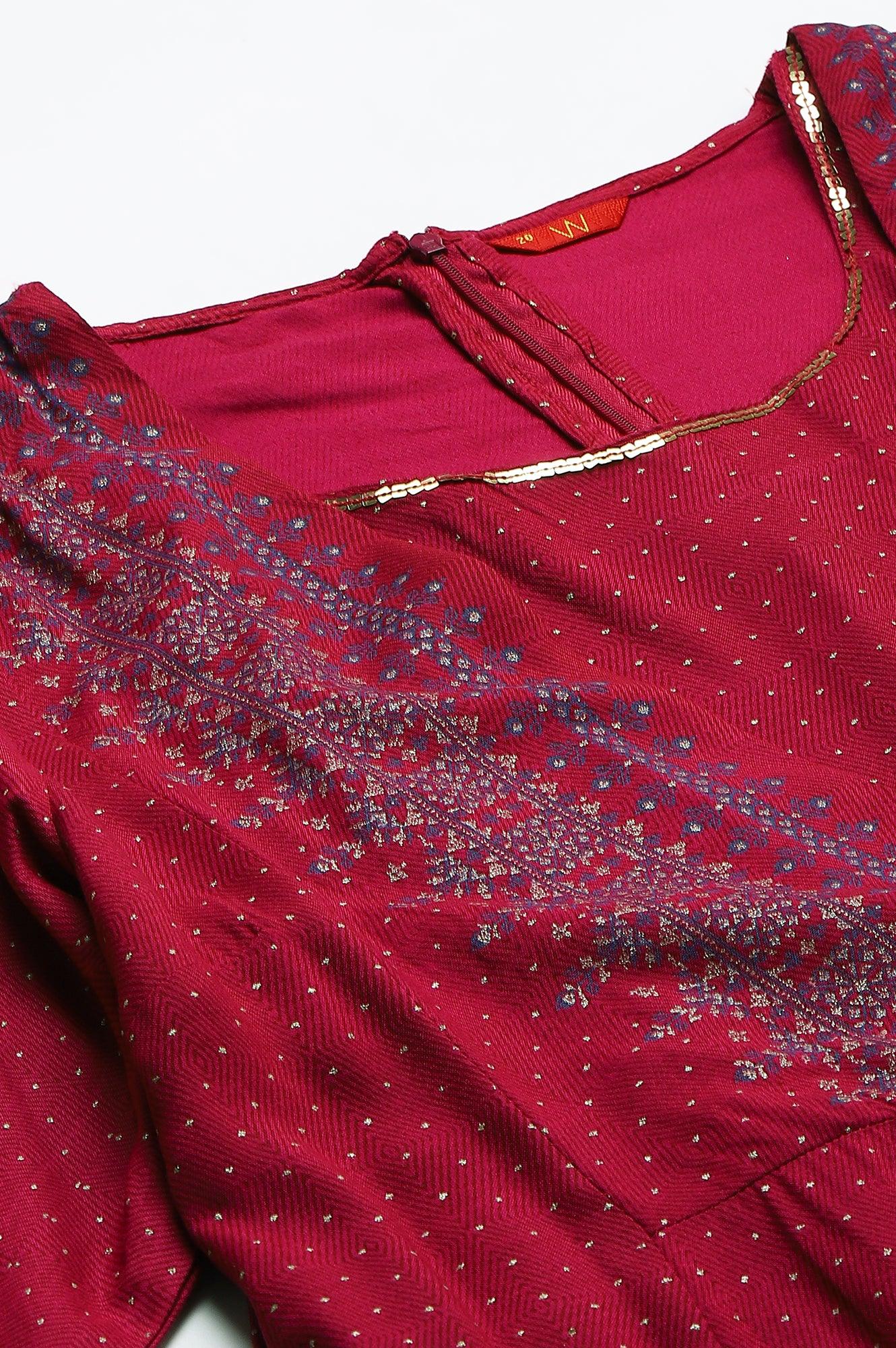 Plus Size Dark Pink Mock Layer Embellished Liva Eco Kimono Jumpsuit - wforwoman