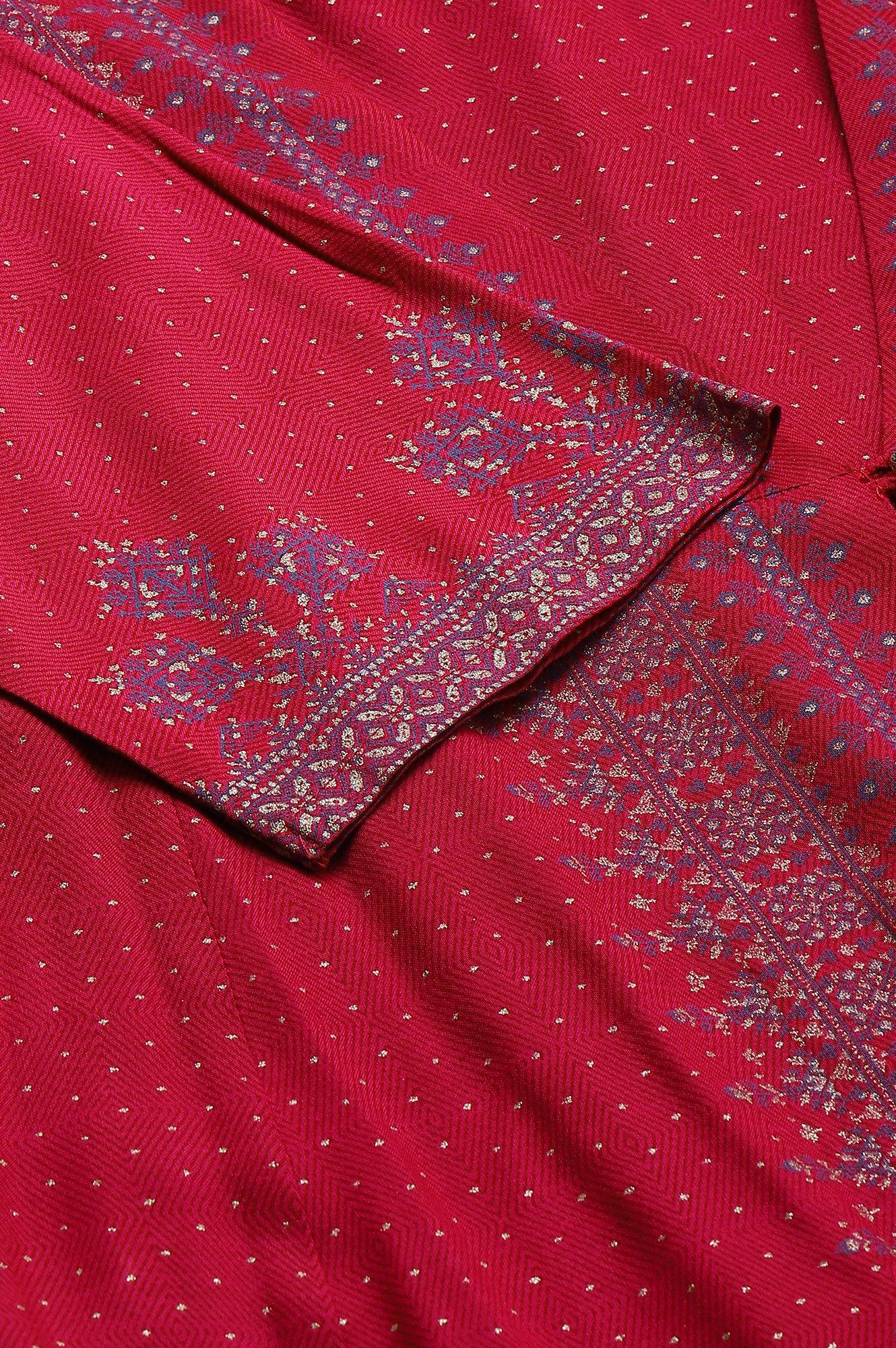 Plus Size Dark Pink Mock Layer Embellished Liva Eco Kimono Jumpsuit - wforwoman