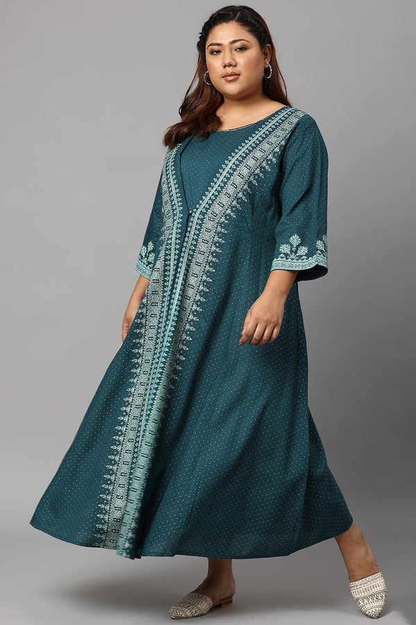 Plus Size Teal Mock Layered Liva Eco Kimono Jumpsuit