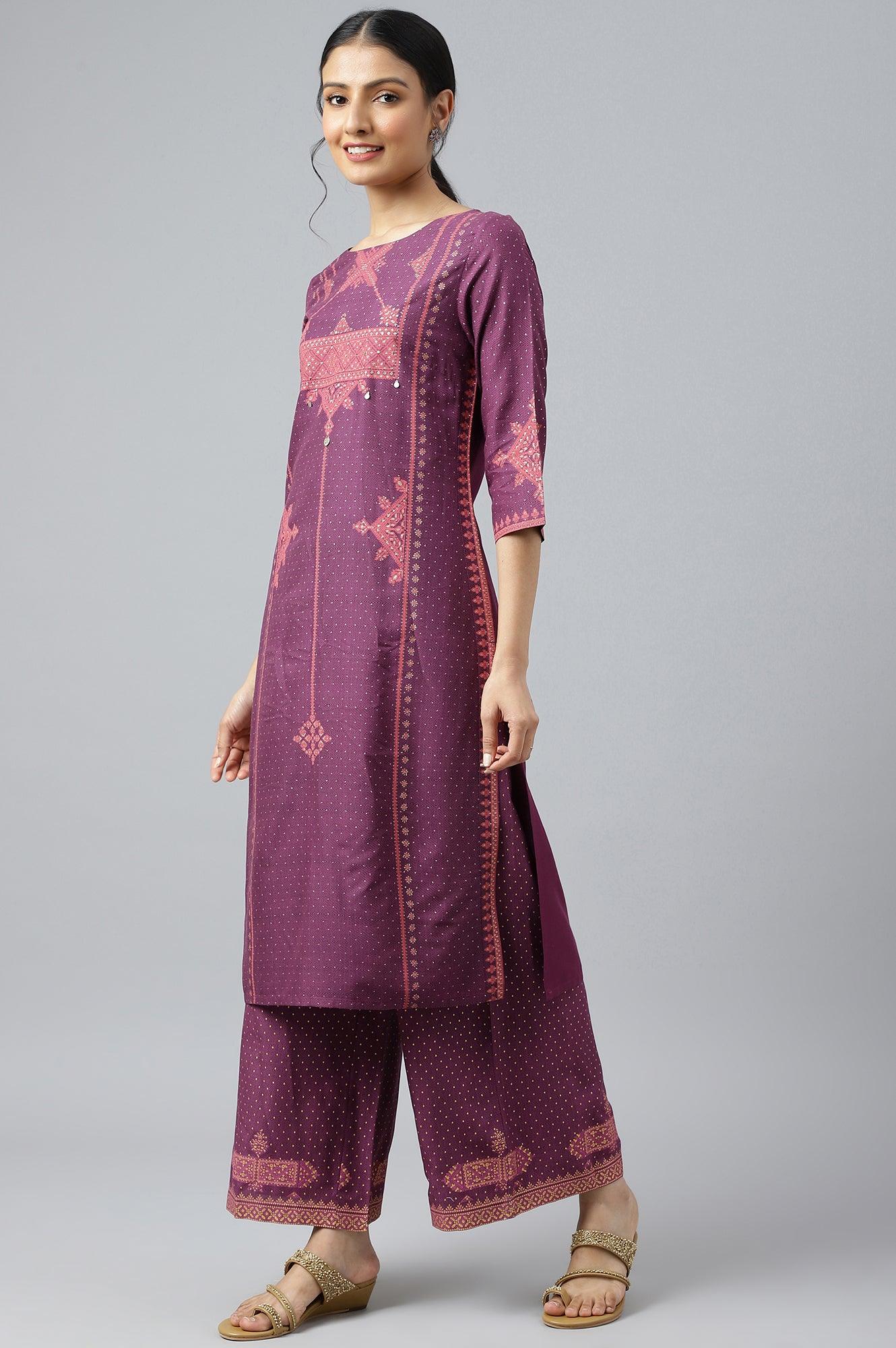Purple Rayon kurta With Coins And Sequins Embellishment - wforwoman