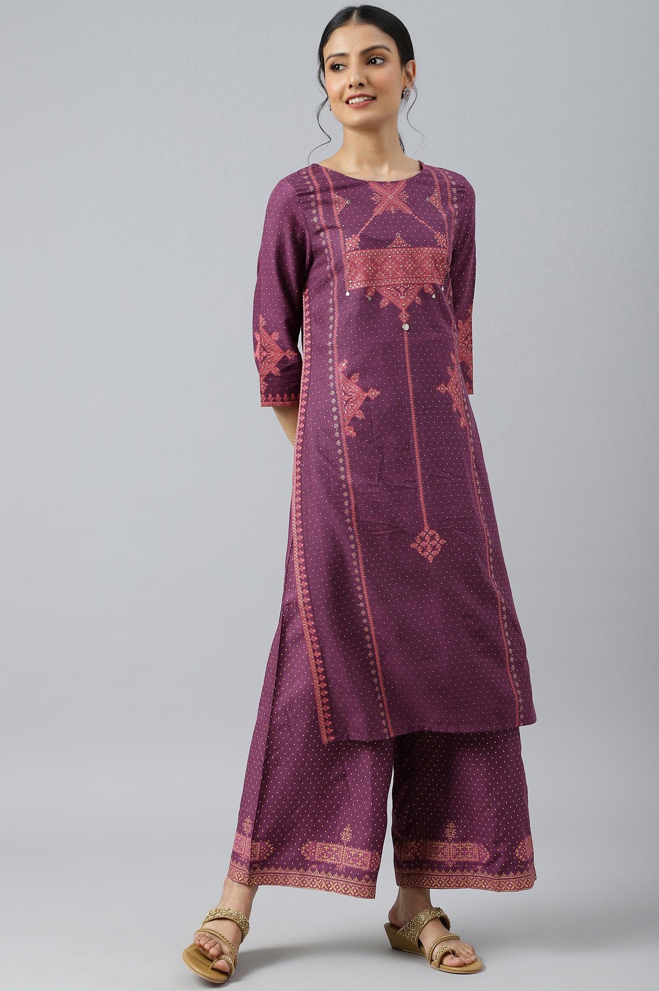 Purple Rayon kurta With Coins And Sequins Embellishment - wforwoman