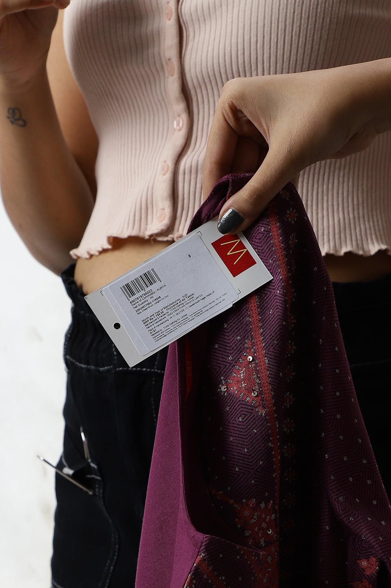 Purple Rayon kurta With Coins And Sequins Embellishment - wforwoman