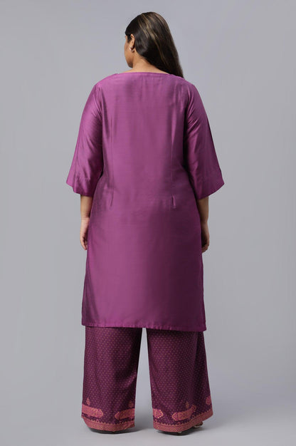 Plus Size Purple Embroidered Straight kurta - wforwoman