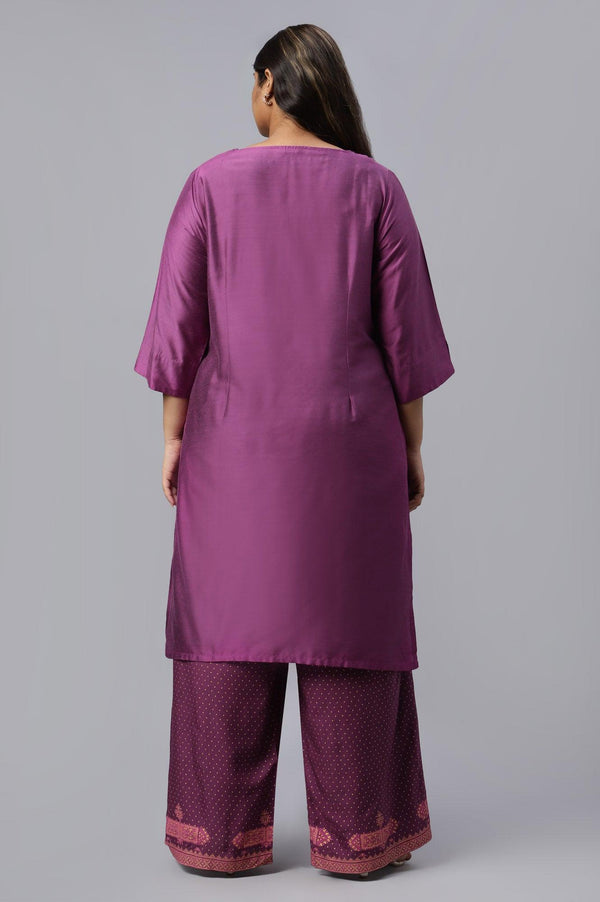 Plus Size Purple Embroidered Straight kurta
