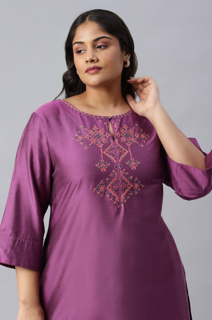 Plus Size Purple Embroidered Straight kurta - wforwoman
