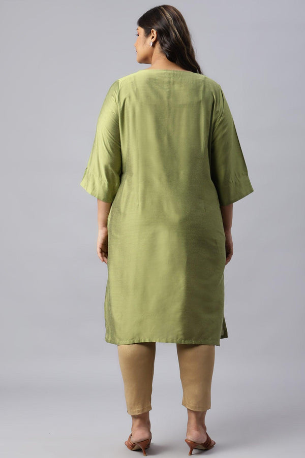 Plus Size Olive Embroidered Straight kurta