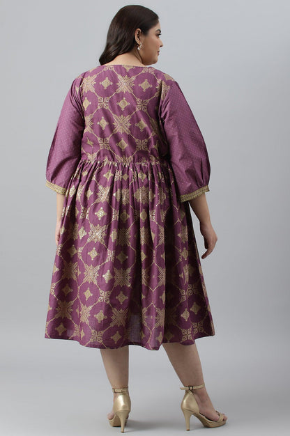 Plus Size Purple Festive Gathered Dress With Sequin - wforwoman