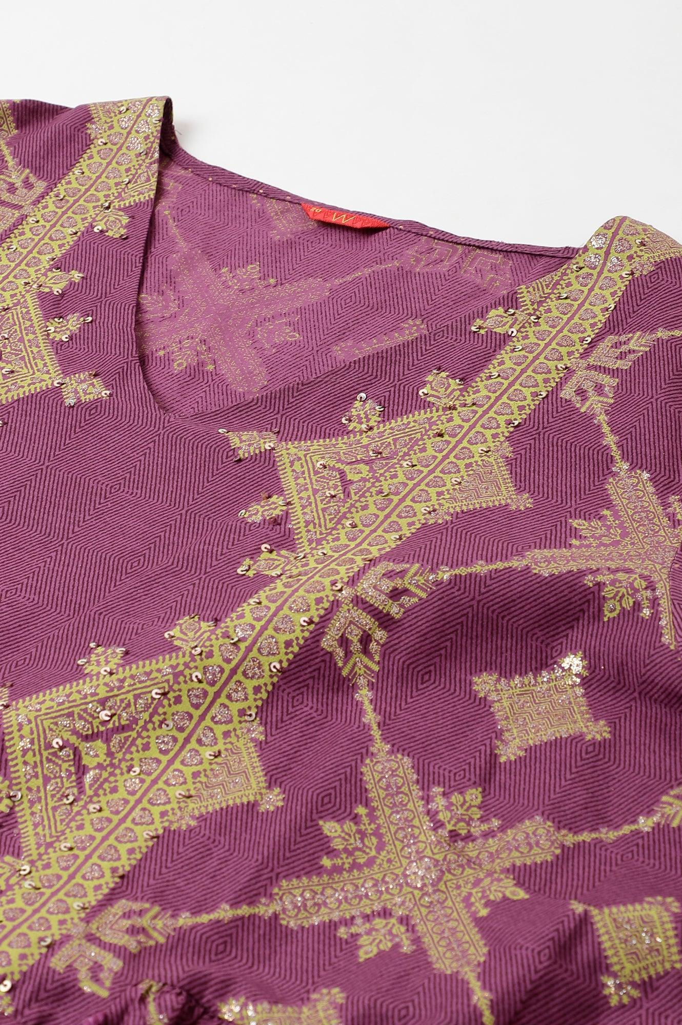 Plus Size Purple Festive Gathered Dress With Sequin - wforwoman