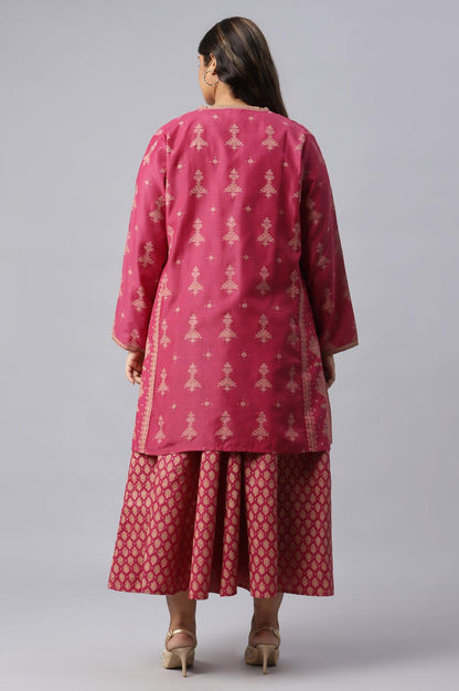 Dark Pink Plus Size Glitter Dress With Short Jacket - wforwoman