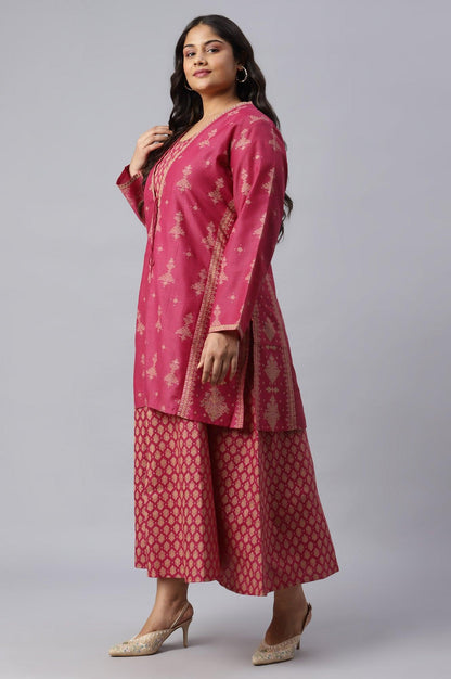 Dark Pink Plus Size Glitter Dress With Short Jacket - wforwoman