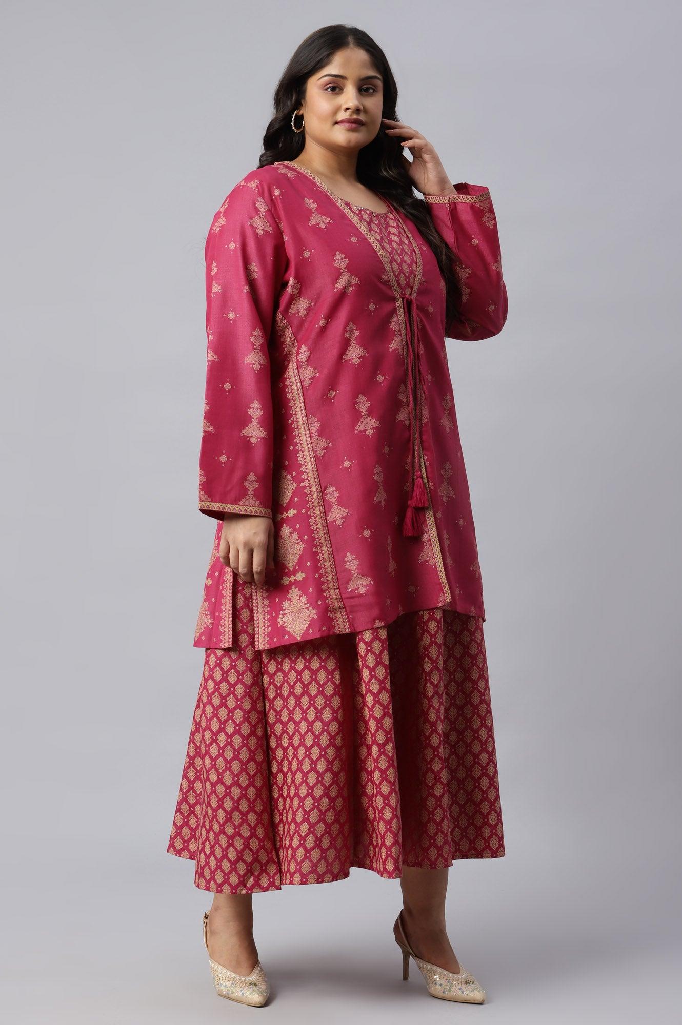 Buy Dark Pink Plus Size Glitter Dress With Short Jacket Online for Woman | WforWoman Buy Dark Pink Plus Size Glitter Dress With Short Jacket Online for Woman | WforWoman