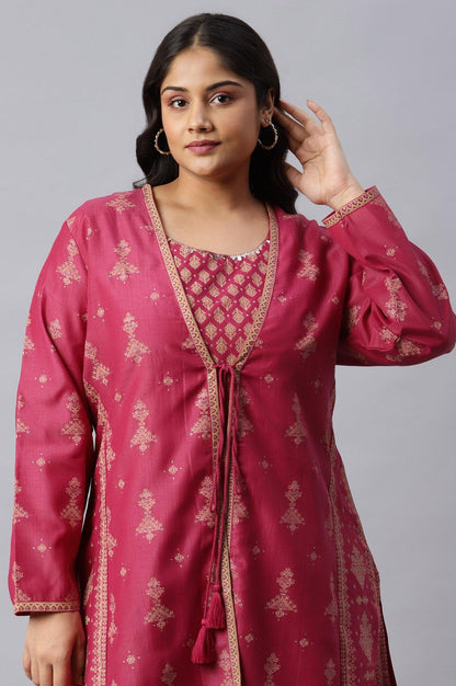 Dark Pink Plus Size Glitter Dress With Short Jacket - wforwoman