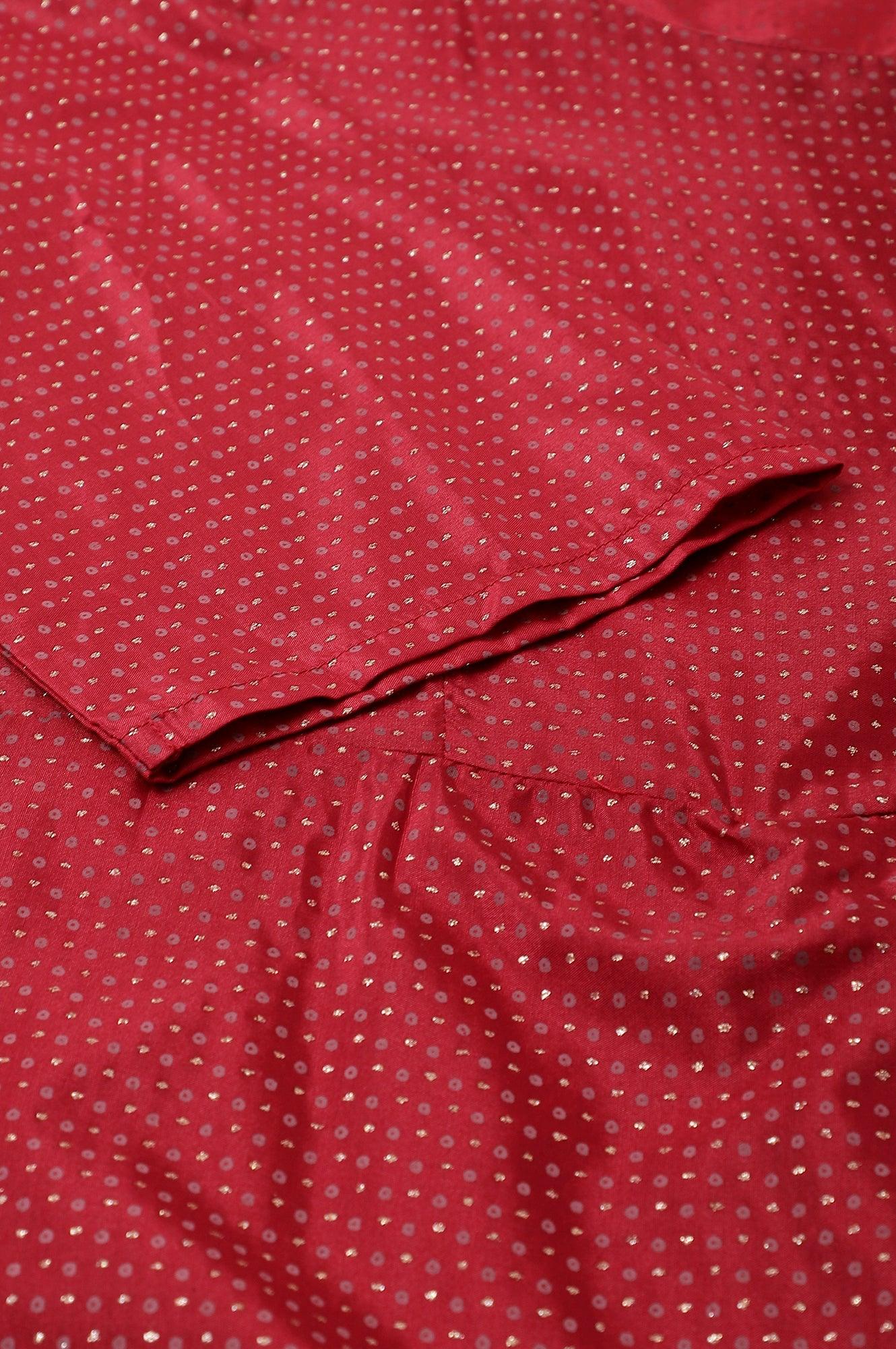 Plus Size Maroon Insta Saree Dress With Embroidered Belt - wforwoman